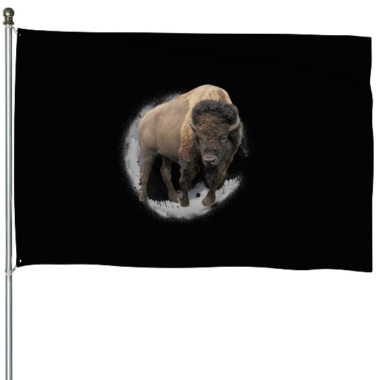 Bison Buffalo Cattle Design Illustration Gift House Flags