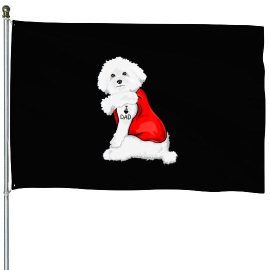 Funny bichon frise Dog I Love Mom Tattoo Lover House Flags