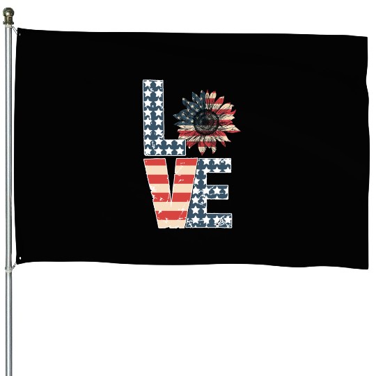 Love 4th Of July House Flags