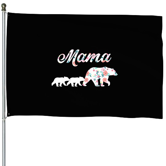 Floral Mama Bear Mom of 2 Mama Bear and Cubs House Flags