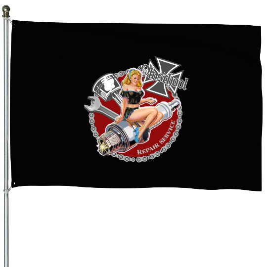 Old school repair service pinup House Flags