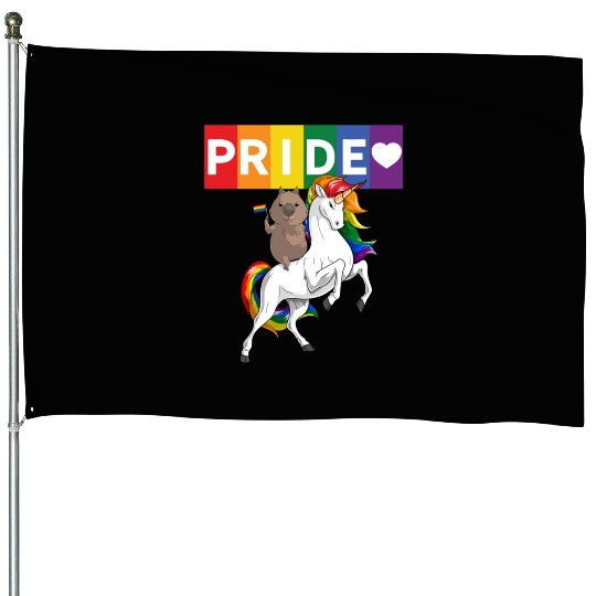 LGBT Gay Pride Wombat Riding Rainbow Unicorn House Flags