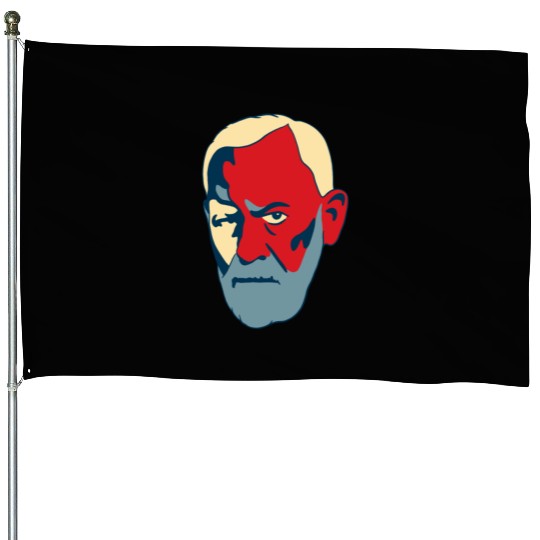 Sigmund Freud Portrait - Red and Blue House Flags