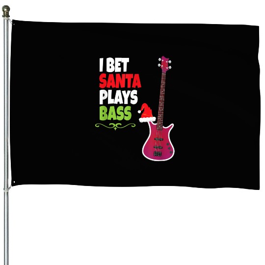 Gift for Bass Guitar Player Cool Santa Christmas House Flags