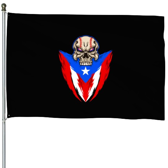 Puerto Rico Baseball Skull House Flags