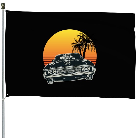Muscle Car Sunset House Flags