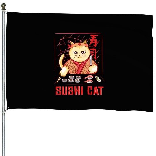 Funny Sushi Cat Design House Flags