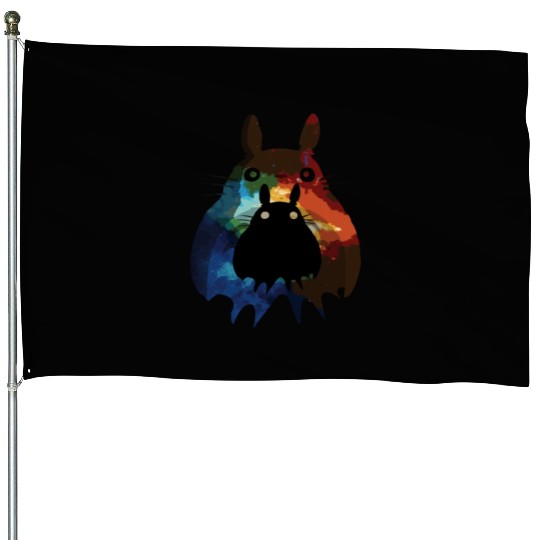 Totoro Watercolor Silhouette Fantasy Fictional House Flags