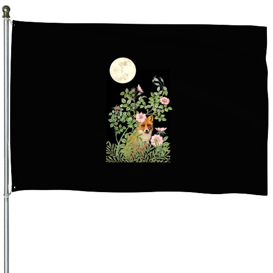Night Fox Under Wild Rose House Flags