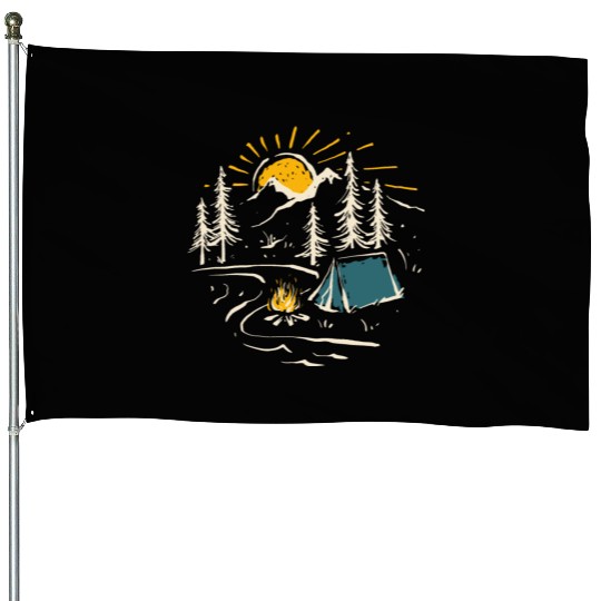 Camping Hiking Nature Mountain River House Flags