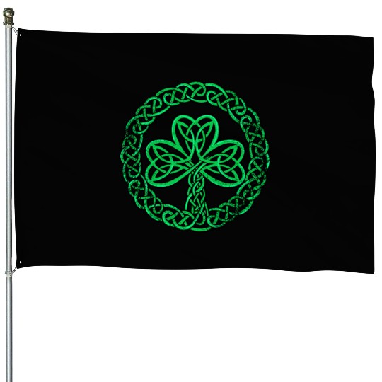 Irish Celtic Knot Shamrock Distressed Clover House Flags