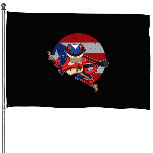 Guitar Playing Coqui Frog - Puerto Rico Animal House Flags