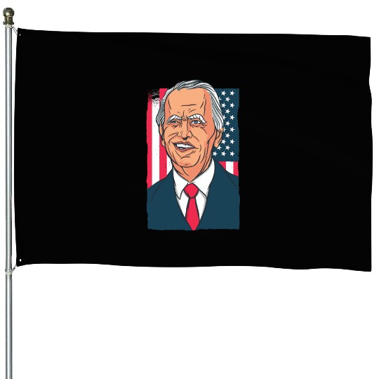 Joe Biden Cartoon Laughs with US Flag House Flags