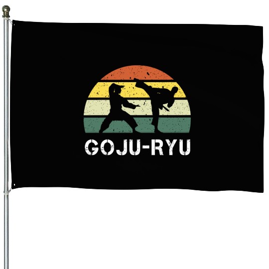 retro karate goju ryu martial arts karateka kick House Flags