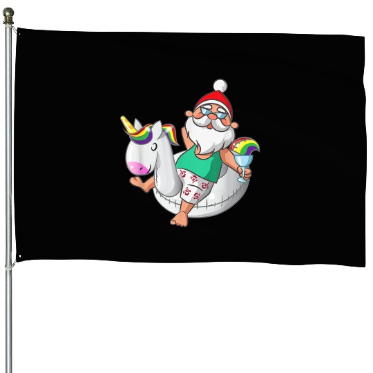 Christmas in July Santa Hawaiian Unicorn Swim House Flags