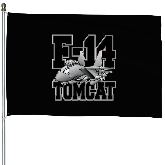 F-14 Tomcat Military Fighter Jet Aircraft Cartoon House Flags