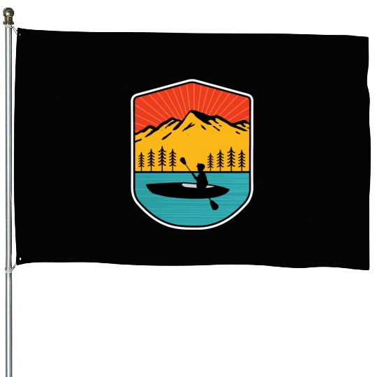 Retro Kayaking Boating Paddling In Lake Tahoe House Flags