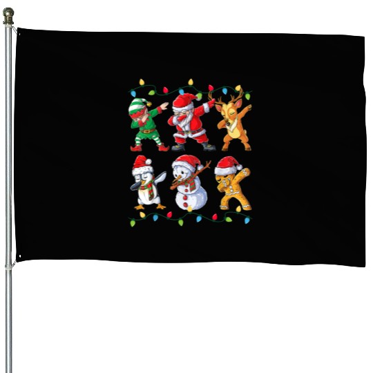 Dabbing Santa Elf Friends Christmas Kids Boys House Flags