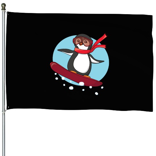 Snowboarding Penguin House Flags