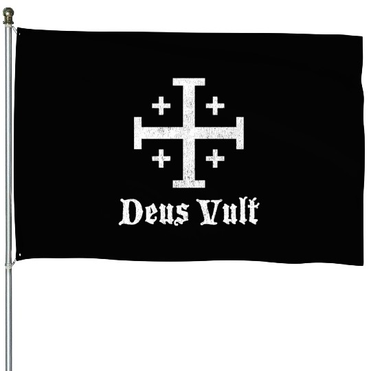 Deus Vult Crusader Shield Cross House Flags