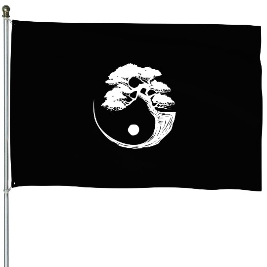 Bonsai Tree Black White Yin Yang Zen Buddhist House Flags