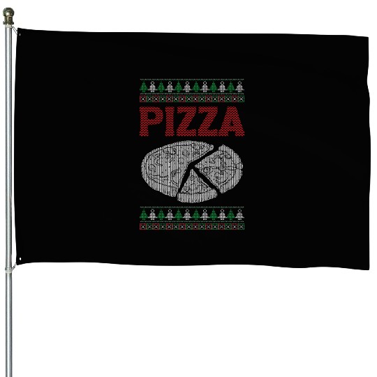 Christmas Pizza Lover Funny Winter Holiday Gift House Flags