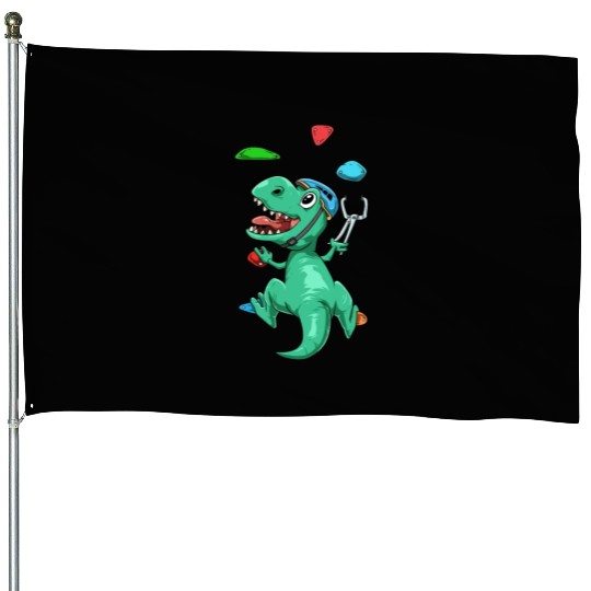 Funny T-Rex Bouldering and Rock Climbing Gift House Flags