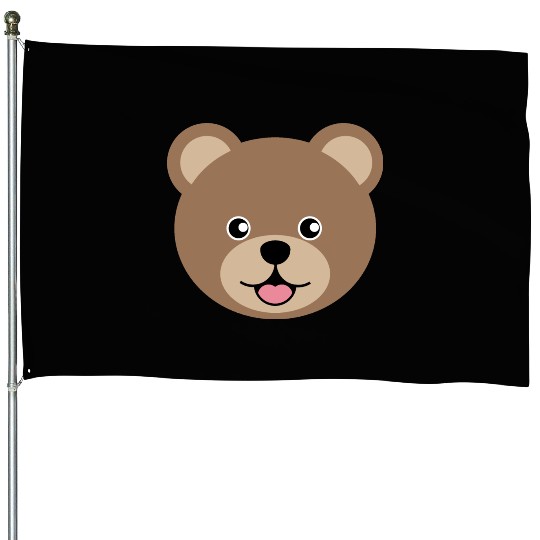 Cute Brown Teddy Bear Face House Flags