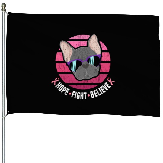 Breast Cancer Awareness French Bulldog Pink Ribbon House Flags