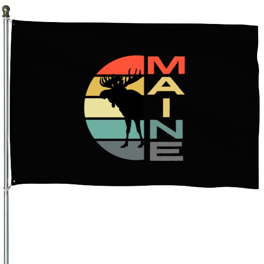 Maine Moose Retro Sunset Acadia Nature Vintage House Flags