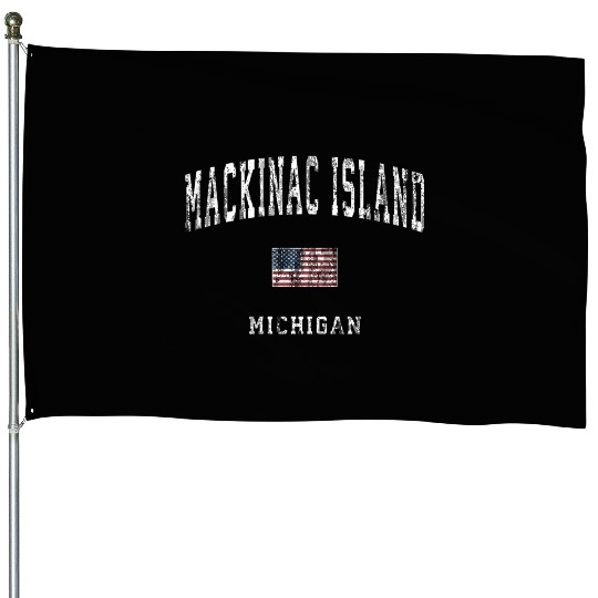 Mackinac Island Michigan MI Vintage American Flag House Flags