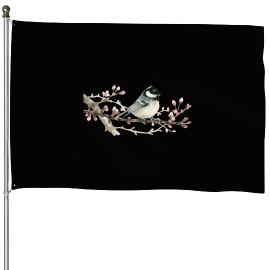 Swamp Tit on A Twig - Garden Birds In Spring House Flags