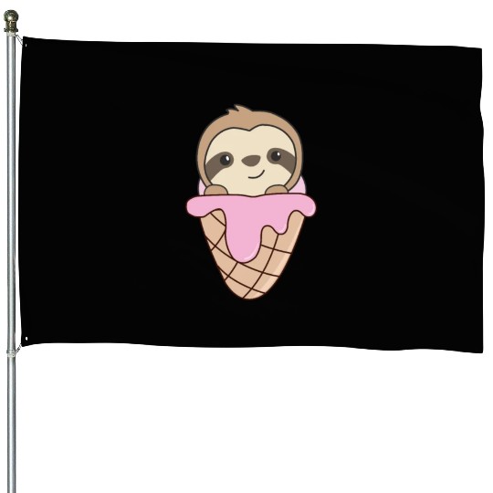 Sloth Pink Ice Cream Waffle Cute Animals For Kids House Flags