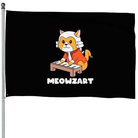 Meowzart Kitty Piano Funny Cat Pun Classical Music House Flags