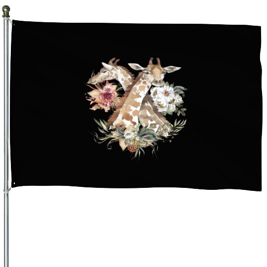 Kids Giraffe Wildflowers Africa Watercolor Motif House Flags