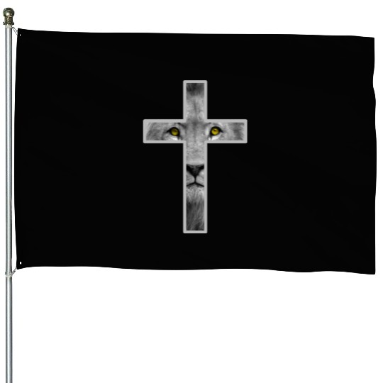 Christian Cross with Jesus the Lion of Judah House Flags