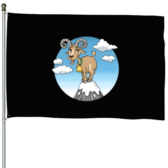 Mountain goat peaks with snow cartoon House Flags