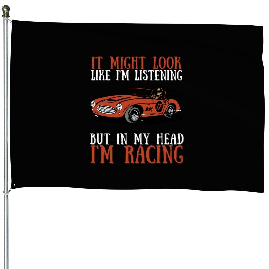 Racing Race Car Driver And Muscle Car House Flags