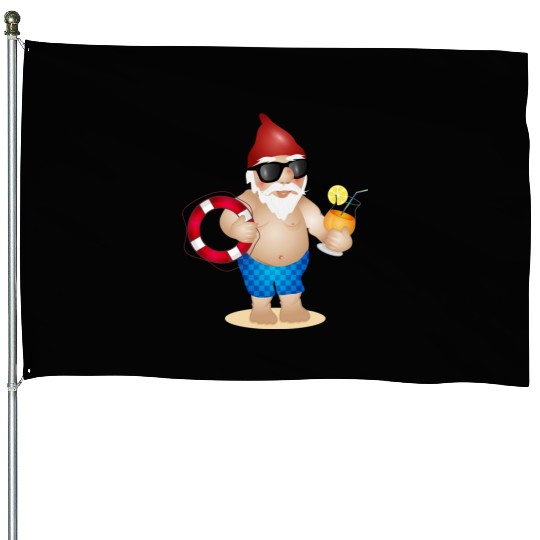 Garden gnome with swimming trunks and lifebuoy House Flags