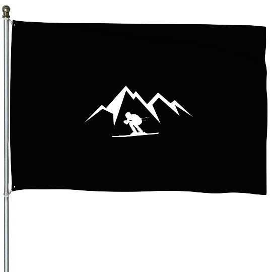 Skiing in the Alps House Flags