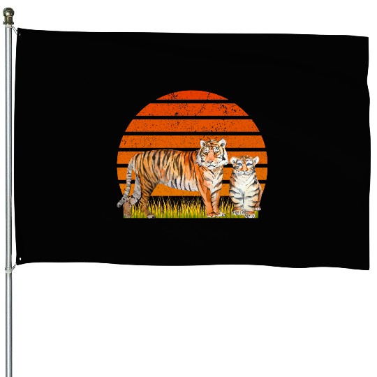 Majestic Tigers Sunset Scene House Flags