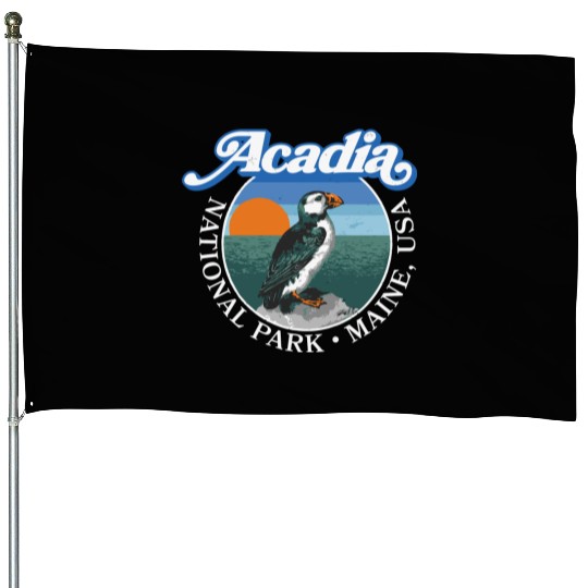 Retro Acadia National Park Vintage Maine Puffin House Flags