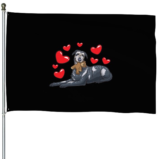 Irish Wolfhound Dog With Stuffed Animal House Flags