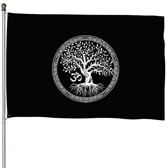 Tree of Life with Om Symbol Yoga House Flags