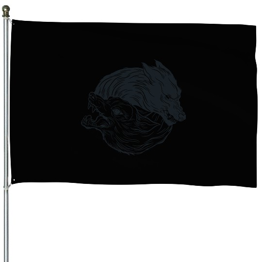 Wolf yin yang meditation philosophy symbol House Flags