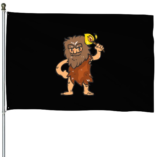 Caveman with Torch House Flags