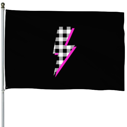 Buffalo Plaid Lightning Bolt Pink Shadow Graphic P House Flags