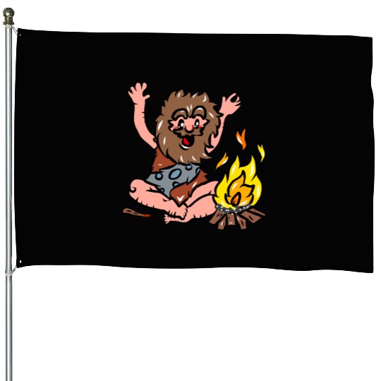 Caveman with Fire House Flags