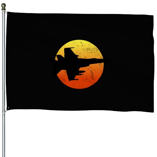 F-18 Hornet Silhouette Retro Sunset Military F18f1 House Flags