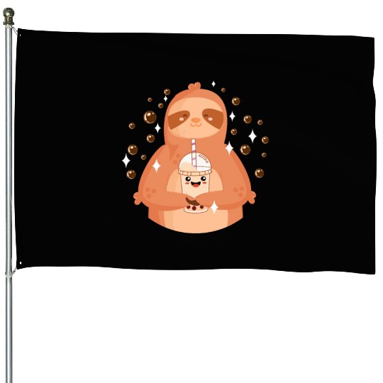Boba Tea Kawaii Sloth Drinking House Flags